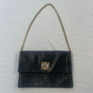 Michael Kors Black Leather-Gold Chain Dinner Purse Bag 10x7